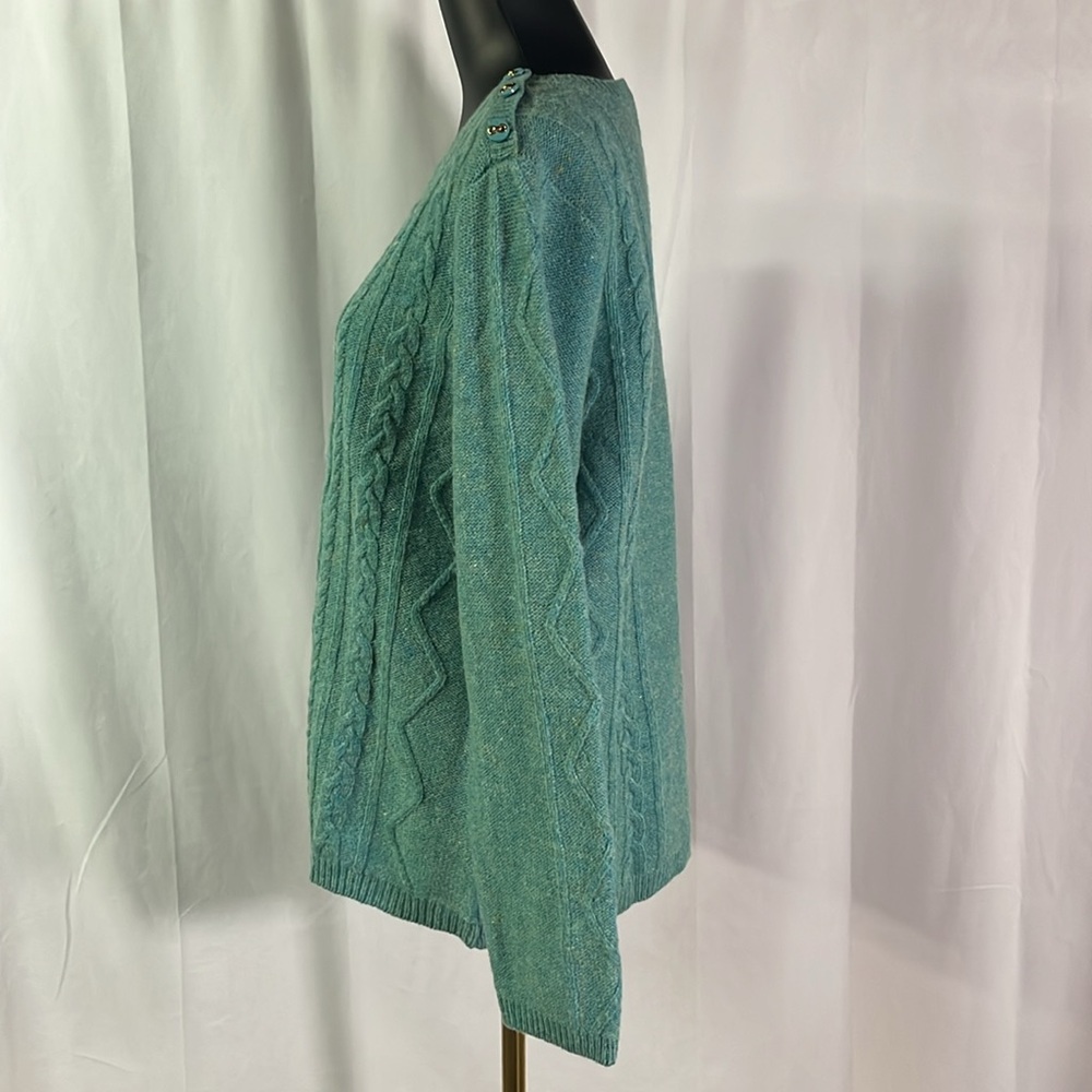 NWOT Appleseed’s Teal Confetti Knit Wool Cable Knit Crew Neck Sweater - Picture 3 of 16